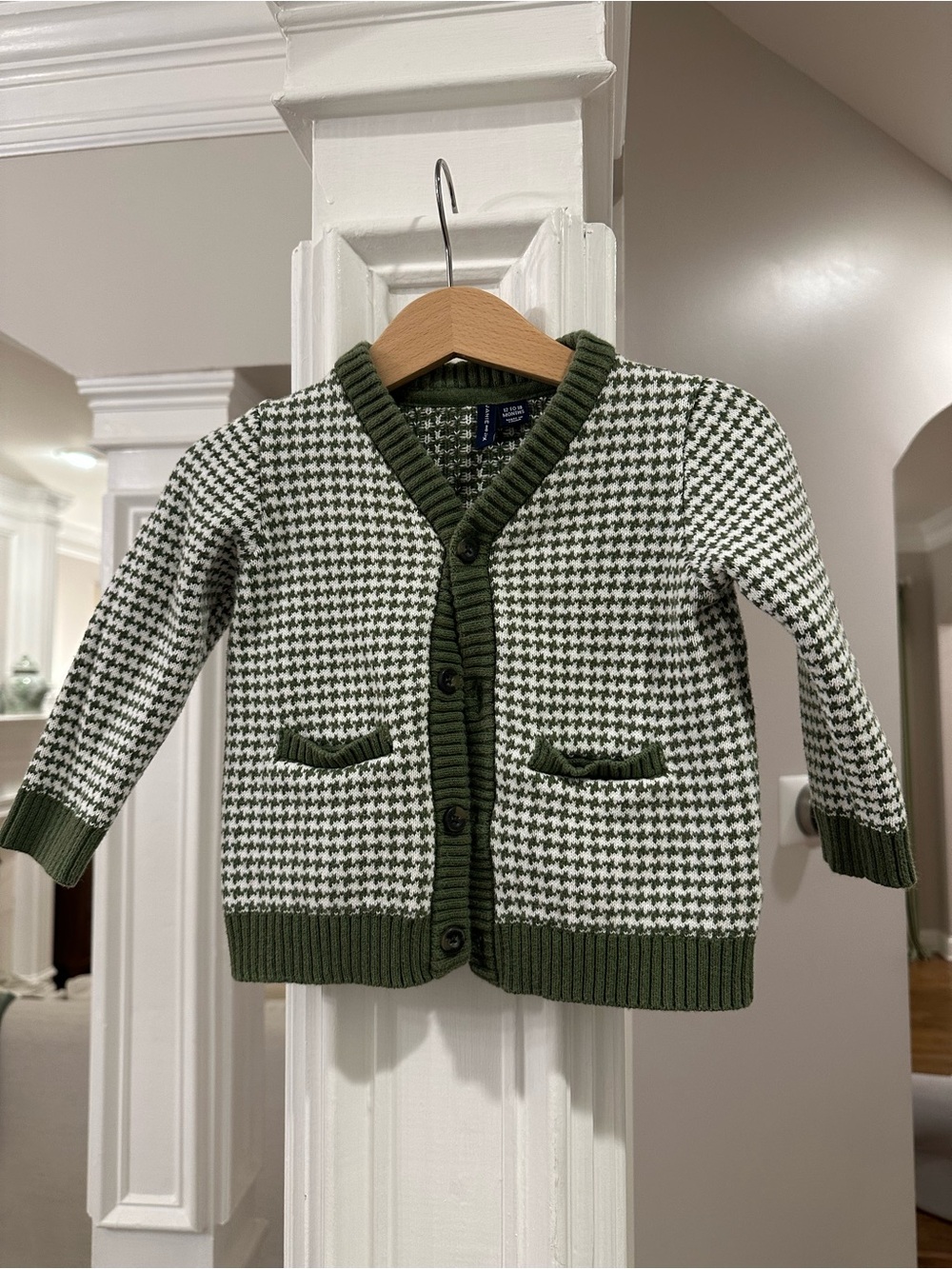 Janie and Jack Boys Green Houndstooth Cardigan 18-24 months